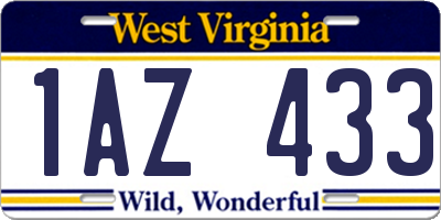 WV license plate 1AZ433