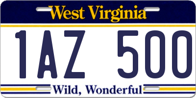 WV license plate 1AZ500