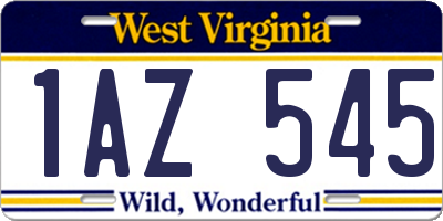 WV license plate 1AZ545
