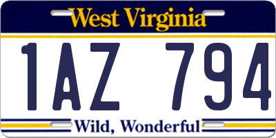 WV license plate 1AZ794