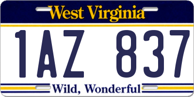 WV license plate 1AZ837