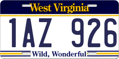 WV license plate 1AZ926