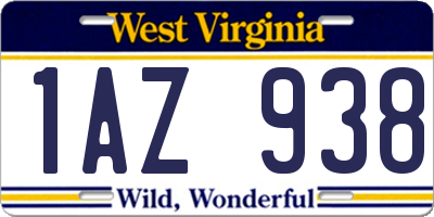 WV license plate 1AZ938