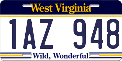 WV license plate 1AZ948