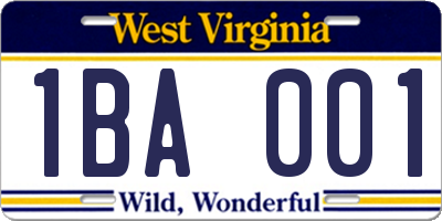 WV license plate 1BA001