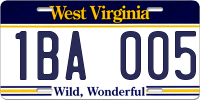 WV license plate 1BA005