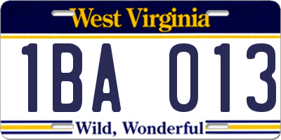 WV license plate 1BA013