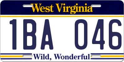 WV license plate 1BA046