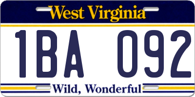 WV license plate 1BA092