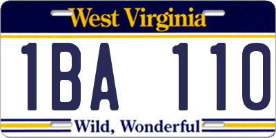 WV license plate 1BA110