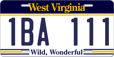 WV license plate 1BA111