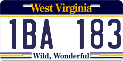 WV license plate 1BA183