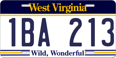 WV license plate 1BA213