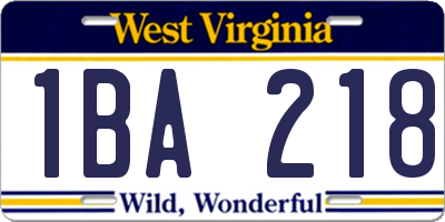 WV license plate 1BA218