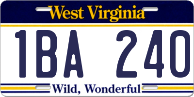 WV license plate 1BA240
