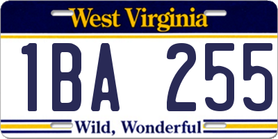 WV license plate 1BA255