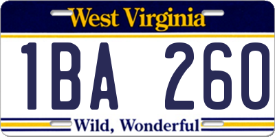 WV license plate 1BA260
