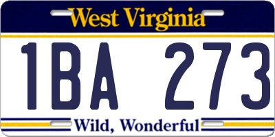 WV license plate 1BA273