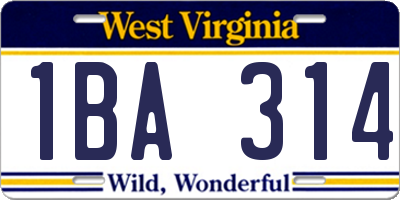 WV license plate 1BA314