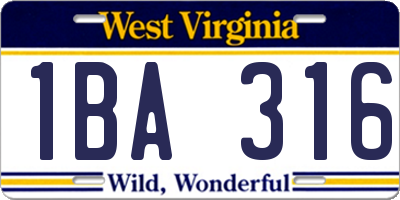 WV license plate 1BA316