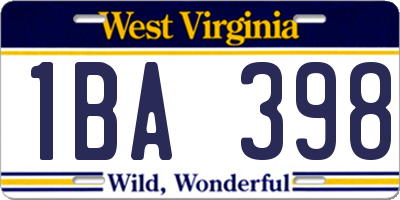 WV license plate 1BA398