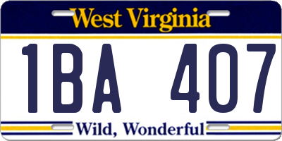 WV license plate 1BA407