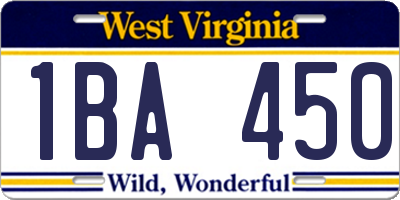 WV license plate 1BA450