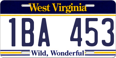 WV license plate 1BA453