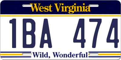 WV license plate 1BA474