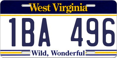 WV license plate 1BA496