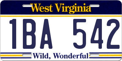 WV license plate 1BA542