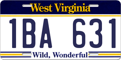 WV license plate 1BA631