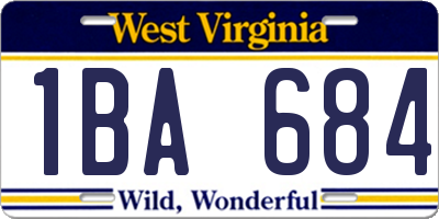 WV license plate 1BA684