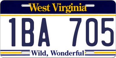 WV license plate 1BA705