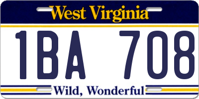 WV license plate 1BA708