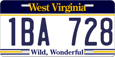 WV license plate 1BA728