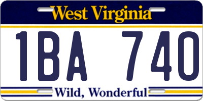 WV license plate 1BA740