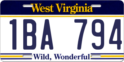 WV license plate 1BA794