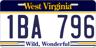 WV license plate 1BA796