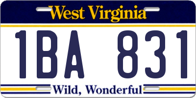 WV license plate 1BA831