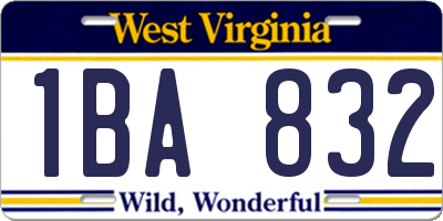 WV license plate 1BA832