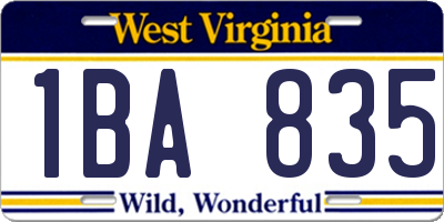 WV license plate 1BA835