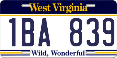 WV license plate 1BA839
