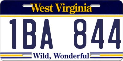 WV license plate 1BA844