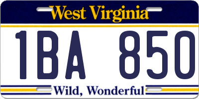 WV license plate 1BA850