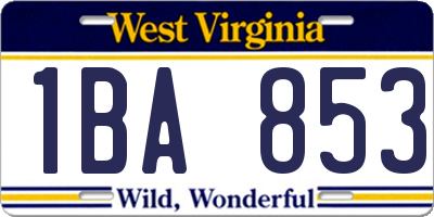 WV license plate 1BA853