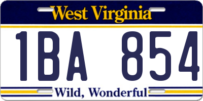 WV license plate 1BA854