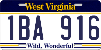 WV license plate 1BA916