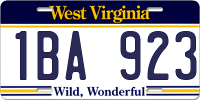 WV license plate 1BA923