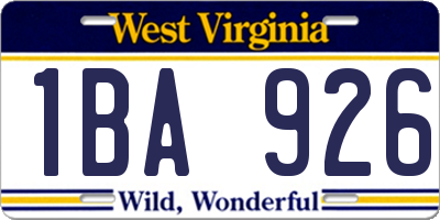 WV license plate 1BA926